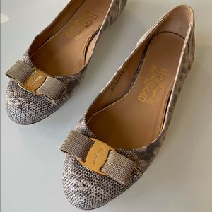 Salvatore Ferragamo Snakeskin Gold Varina Flats